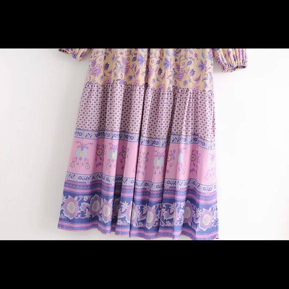 Boho Floral Gypsy Tassel Long Sleeve Maxi dress - Picture 5 of 6